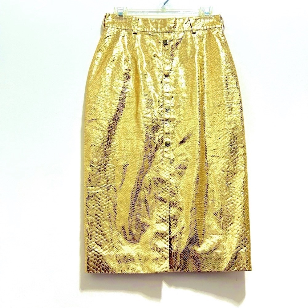 Fashion Nova Gold Tone Metallic Snakeskin Midi Skirt